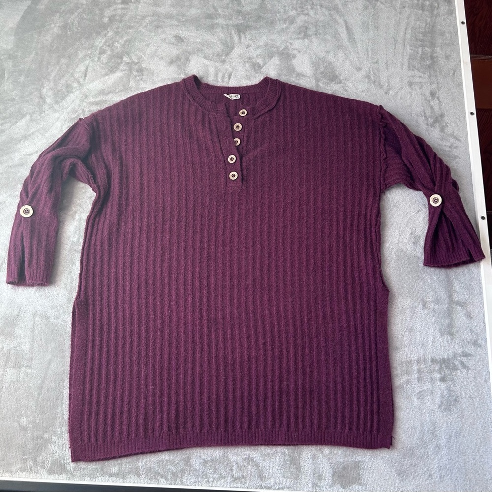 Free People Around The Clock Oversized Sweater Tunic Womens S Purple Boho Fall
